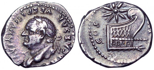 Vespasian AR Denarius. Rome, AD 77-8. IMP CAESAR VESPASIANVS AVG COS VIII (RIC 942) cr